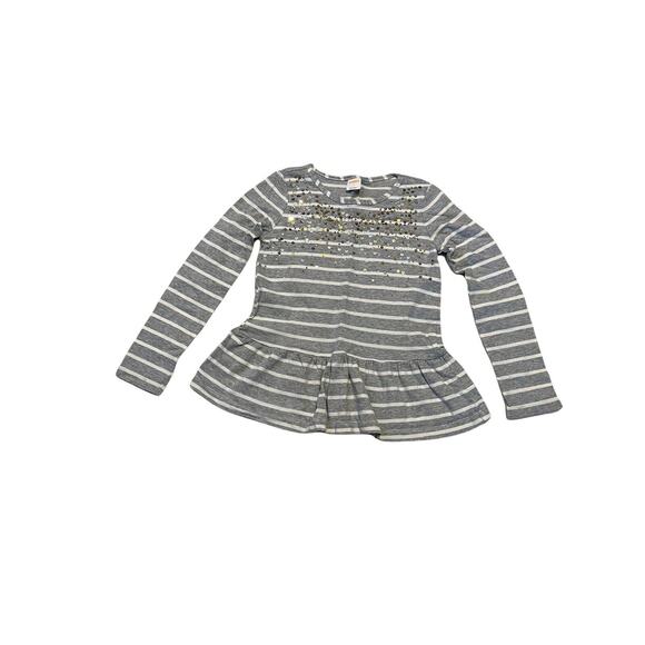 Gymboree Girls Gray Striped Ruffle Hem Blouse Sequin Cotton Size 7 Long Sleeve - Picture 8 of 10